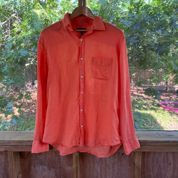 Vince Other - Vince Men's 100% Linen Orange Button Down Shirt Size L